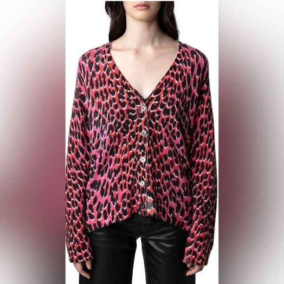 Zadig & Voltaire Mirka Leo print Leopard Cashmere Cardigan Size XS NWT - Picture 1 of 16